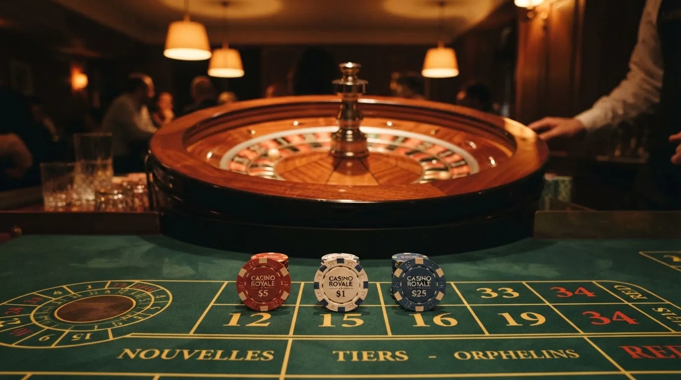 Roulettehjul og spillemærker på grønt filt i varmt aftenlys — casino bonus til eksisterende kunder